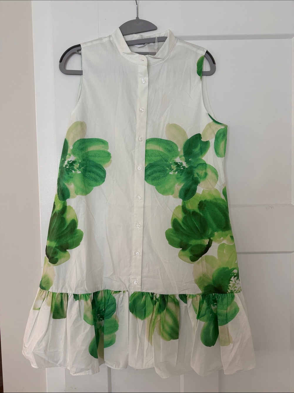 Amanda Uprichard White Sleeveless Mini Dress with Green Floral Print